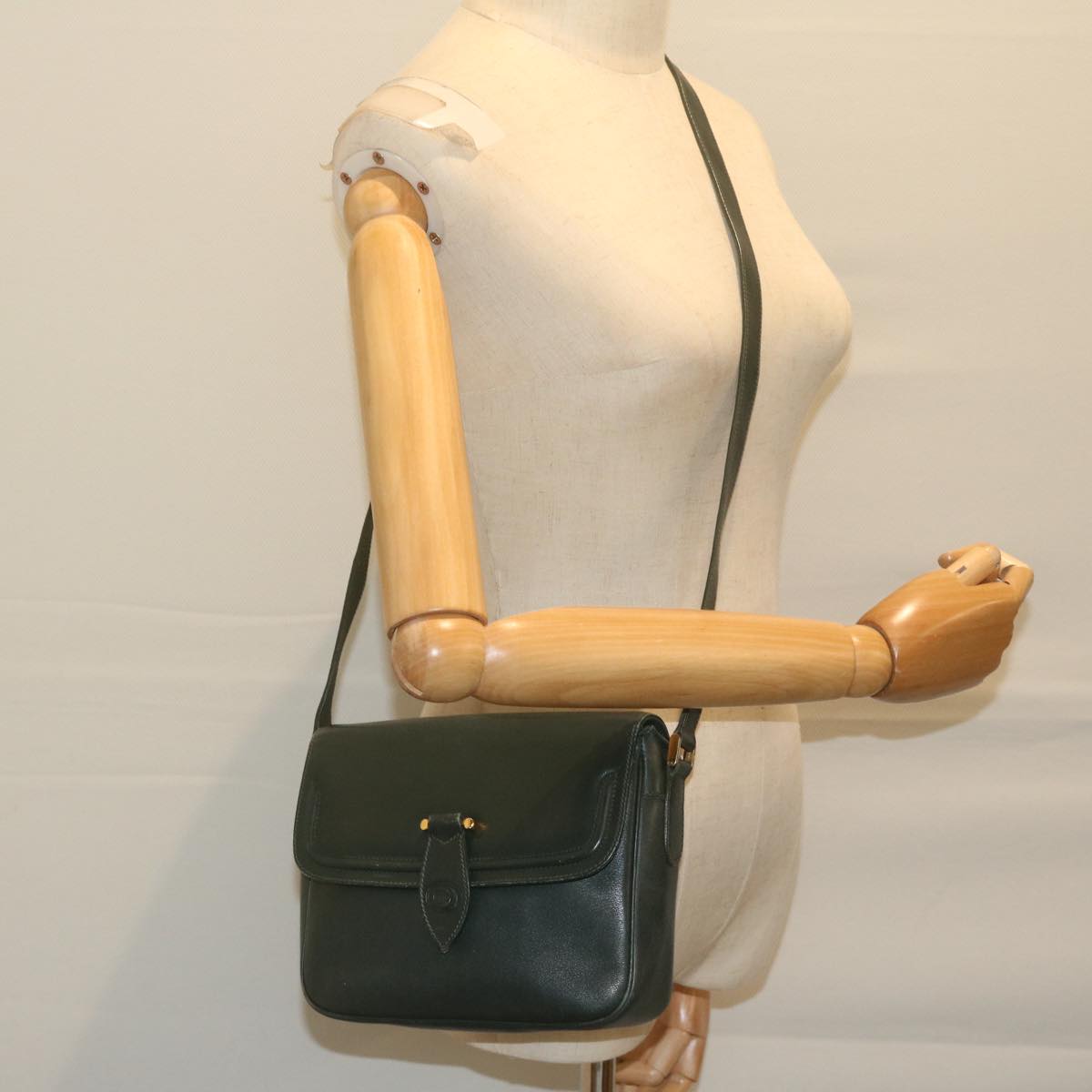 GUCCI Interlocking Shoulder Bag Leather Green 007 256 0084 Auth yk9878