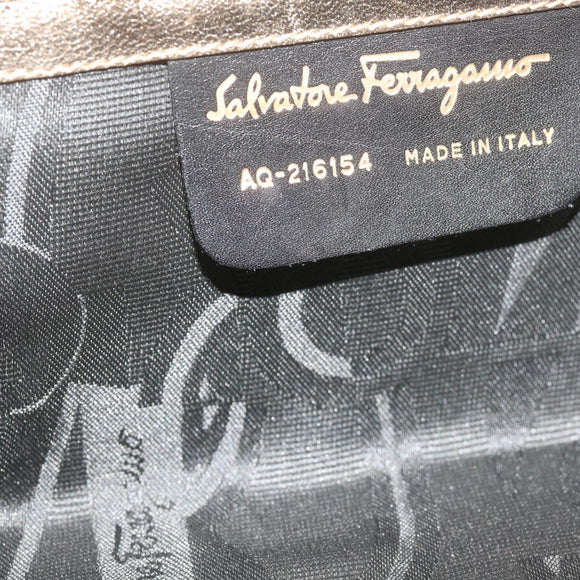 Salvatore Ferragamo Gancini Hand Bag Leather Gold Tone Auth yk9994