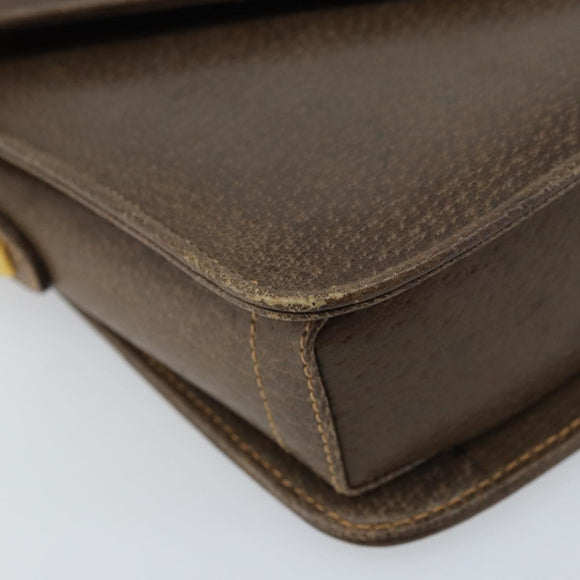 GUCCI Shoulder Bag Leather Gray Gold Auth YKZ007