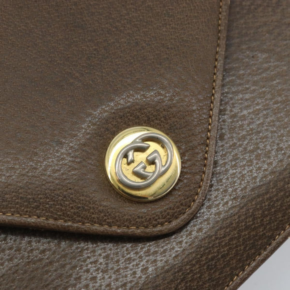 GUCCI Shoulder Bag Leather Gray Gold Auth YKZ007