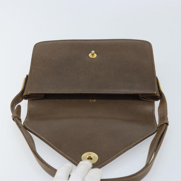 GUCCI Shoulder Bag Leather Gray Gold Auth YKZ007