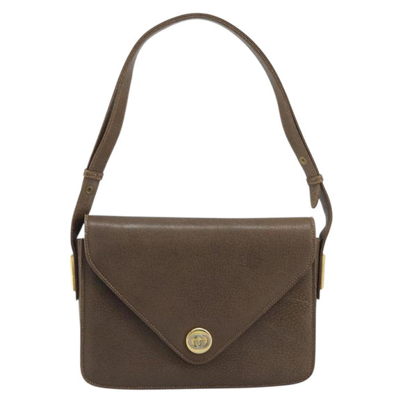 GUCCI Shoulder Bag Leather Gray Gold Auth YKZ007