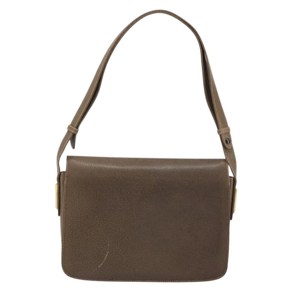 GUCCI Shoulder Bag Leather Gray Gold Auth YKZ007