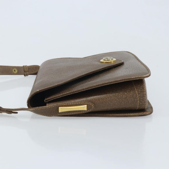 GUCCI Shoulder Bag Leather Gray Gold Auth YKZ007
