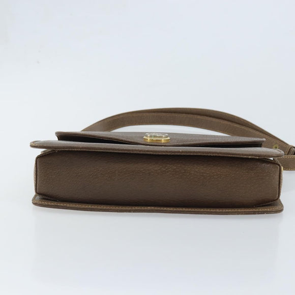 GUCCI Shoulder Bag Leather Gray Gold Auth YKZ007