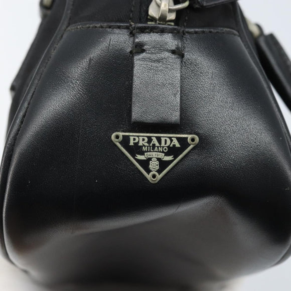 PRADA Hand Pouch Bag Nylon Black Silver Auth YKZ009