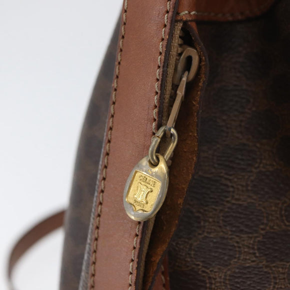 CELINE Macadam Canvas Shoulder Bag PVC Leather Brown Gold Auth YKZ018