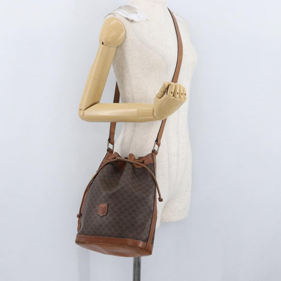 CELINE Macadam Canvas Shoulder Bag PVC Leather Brown Gold Auth YKZ018