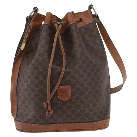 CELINE Macadam Canvas Shoulder Bag PVC Leather Brown Gold Auth YKZ018