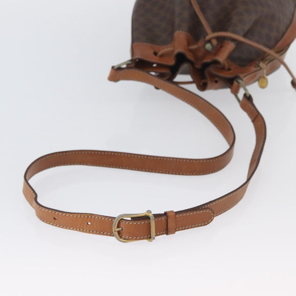 CELINE Macadam Canvas Shoulder Bag PVC Leather Brown Gold Auth YKZ018