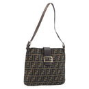 FENDI Zucca Canvas Mamma Baguette Shoulder Bag Black Brown Auth YKZ028A-1
