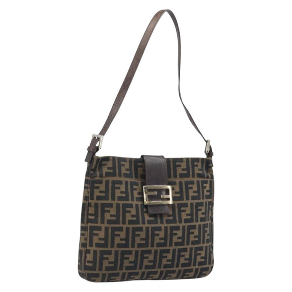 FENDI Zucca Canvas Mamma Baguette Shoulder Bag Black Brown Auth YKZ028A