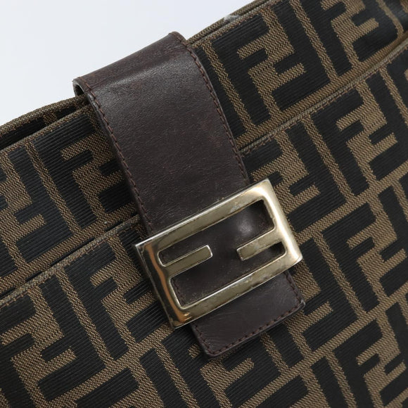 FENDI Zucca Canvas Mamma Baguette Shoulder Bag Black Brown Auth YKZ028A