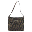 FENDI Zucca Canvas Mamma Baguette Shoulder Bag Black Brown Auth YKZ028A-13