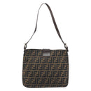 FENDI Zucca Canvas Mamma Baguette Shoulder Bag Black Brown Auth YKZ028A-2
