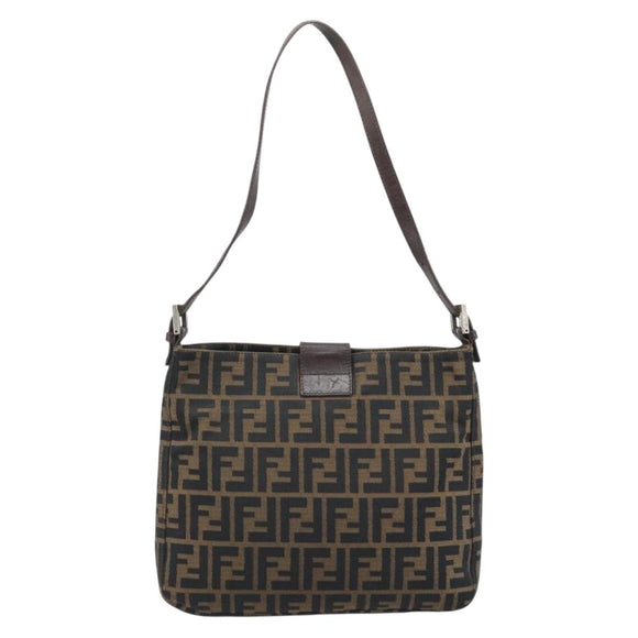 FENDI Zucca Canvas Mamma Baguette Shoulder Bag Black Brown Auth YKZ028A