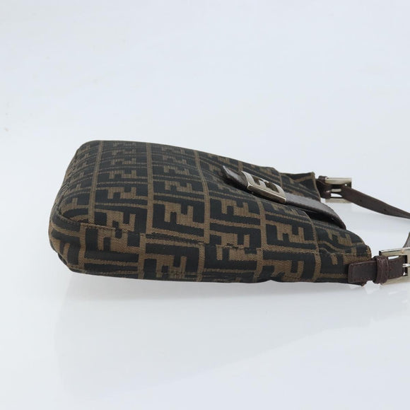 FENDI Zucca Canvas Mamma Baguette Shoulder Bag Black Brown Auth YKZ028A