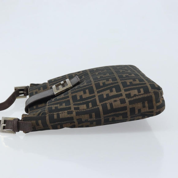 FENDI Zucca Canvas Mamma Baguette Shoulder Bag Black Brown Auth YKZ028A