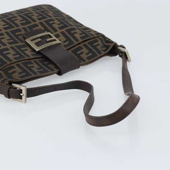 FENDI Zucca Canvas Mamma Baguette Shoulder Bag Black Brown Auth YKZ028A