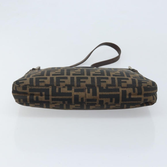 FENDI Zucca Canvas Mamma Baguette Shoulder Bag Black Brown Auth YKZ028A