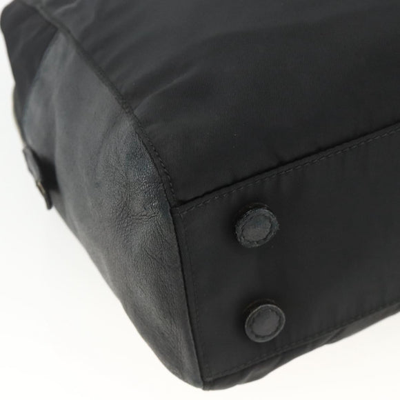 PRADA Hand Bag Nylon Black Silver Auth YKZ034