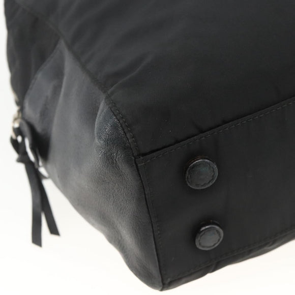 PRADA Hand Bag Nylon Black Silver Auth YKZ034
