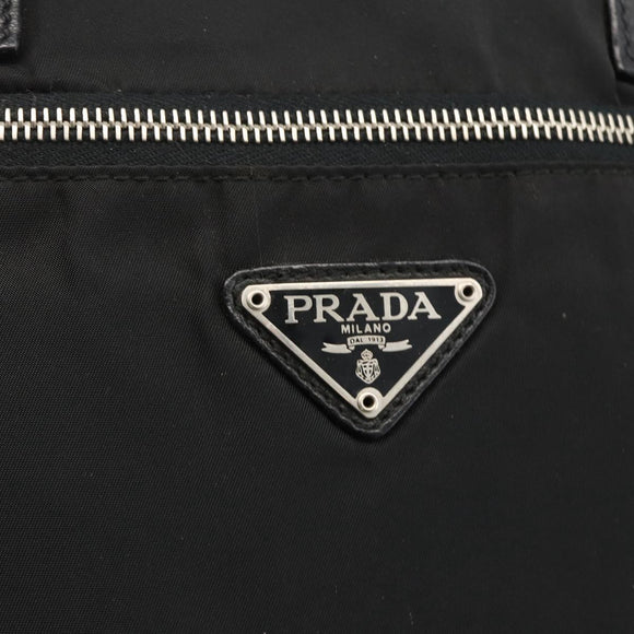 PRADA Hand Bag Nylon Black Silver Auth YKZ034