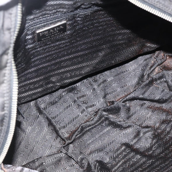 PRADA Hand Bag Nylon Black Silver Auth YKZ034