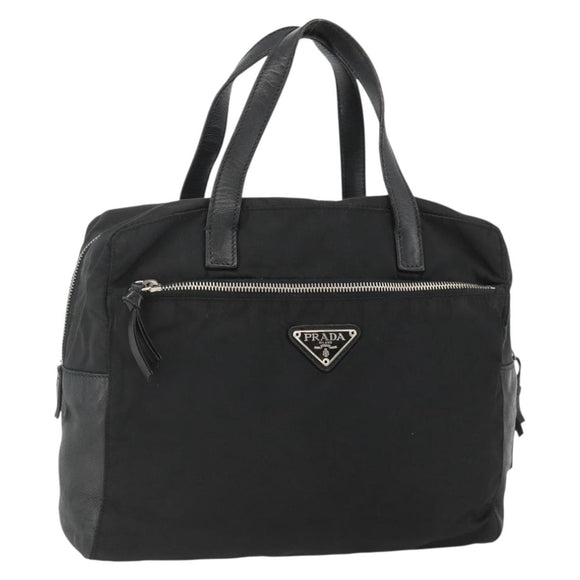 PRADA Hand Bag Nylon Black Silver Auth YKZ034