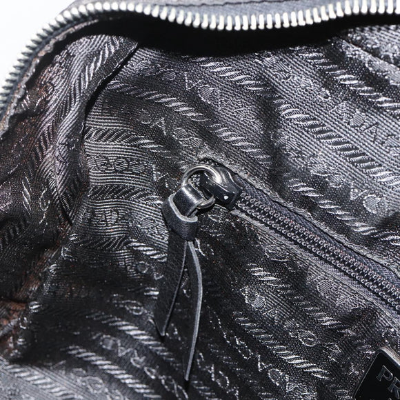 PRADA Hand Bag Nylon Black Silver Auth YKZ034
