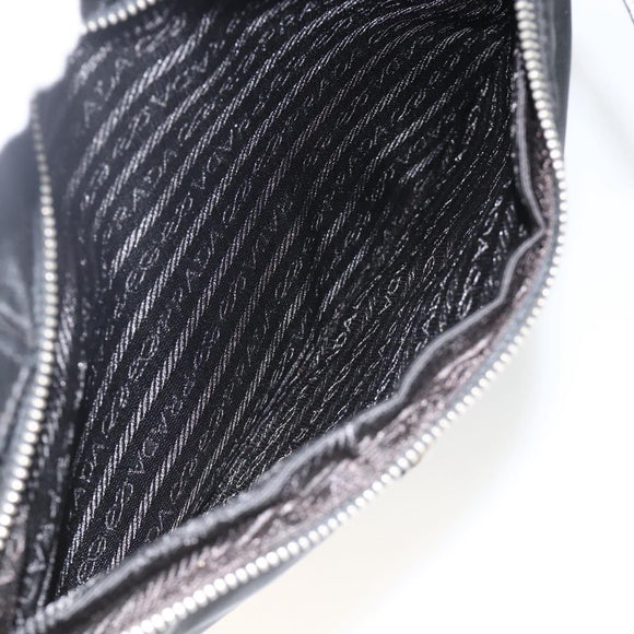 PRADA Hand Bag Nylon Black Silver Auth YKZ034