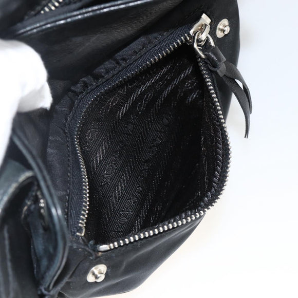 PRADA Hand Bag Nylon Black Silver Auth YKZ034