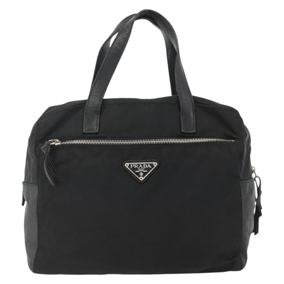 PRADA Hand Bag Nylon Black Silver Auth YKZ034