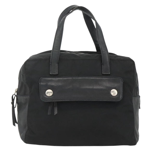 PRADA Hand Bag Nylon Black Silver Auth YKZ034