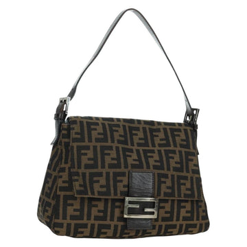 FENDI Zucca Canvas Mamma Baguette Shoulder Bag Brown Black Auth YKZ037SAV