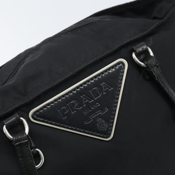 PRADA Tote Bag Nylon Black Silver Auth YKZ038