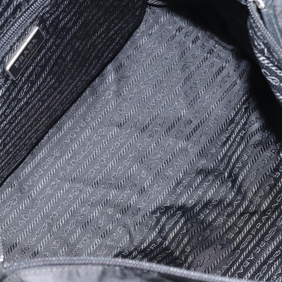 PRADA Tote Bag Nylon Black Silver Auth YKZ038