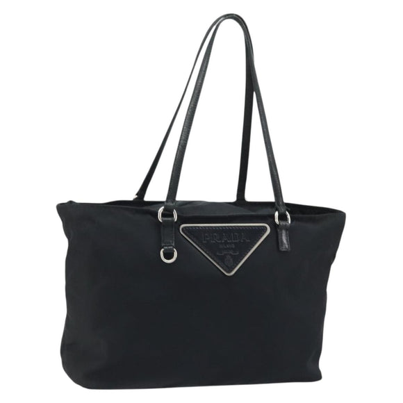 PRADA Tote Bag Nylon Black Silver Auth YKZ038