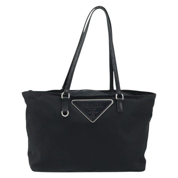 PRADA Tote Bag Nylon Black Silver Auth YKZ038