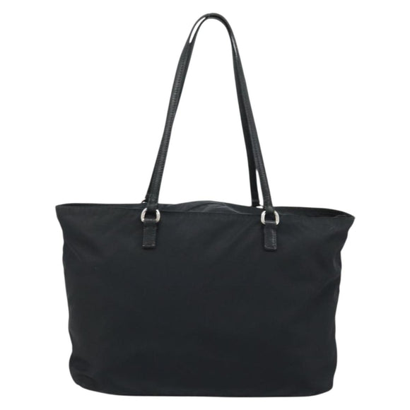 PRADA Tote Bag Nylon Black Silver Auth YKZ038