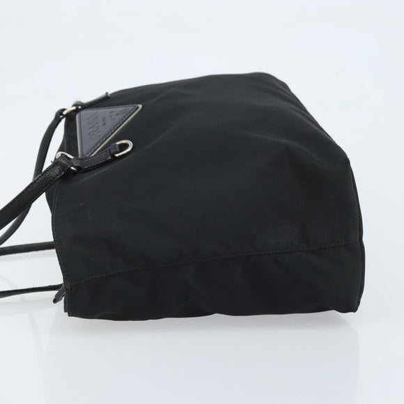 PRADA Tote Bag Nylon Black Silver Auth YKZ038