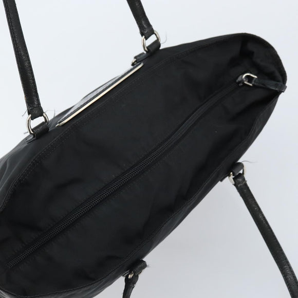 PRADA Tote Bag Nylon Black Silver Auth YKZ038