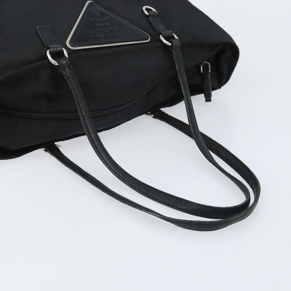 PRADA Tote Bag Nylon Black Silver Auth YKZ038