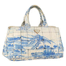 PRADA Canapa GM Hand Bag Canvas Ivory Gold Auth YKZ040-1