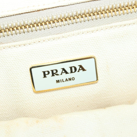 PRADA Canapa GM Hand Bag Canvas Ivory Gold Auth YKZ040