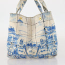 PRADA Canapa GM Hand Bag Canvas Ivory Gold Auth YKZ040-4