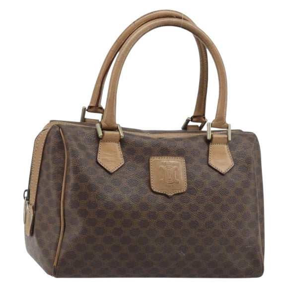 CELINE Macadam Canvas Hand Bag PVC Leather Brown Gold Auth YKZ043
