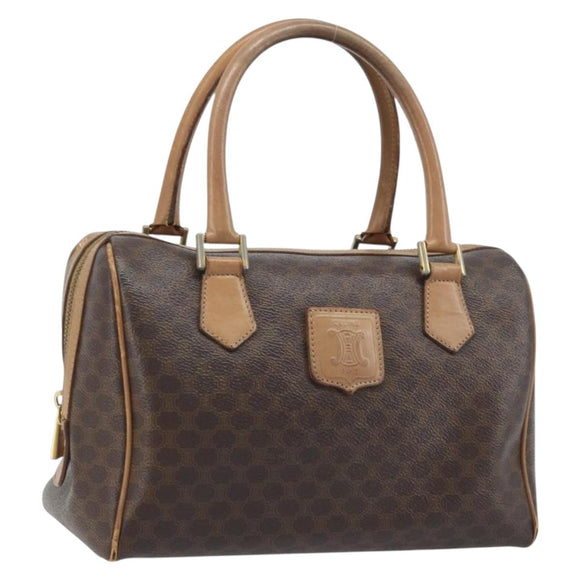 CELINE Macadam Canvas Hand Bag PVC Leather Brown Gold Auth YKZ044