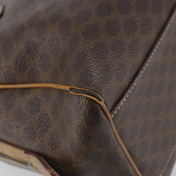 CELINE Macadam Canvas Hand Bag PVC Leather Brown Gold Auth YKZ044