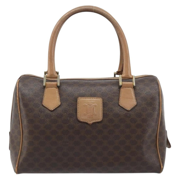 CELINE Macadam Canvas Hand Bag PVC Leather Brown Gold Auth YKZ044